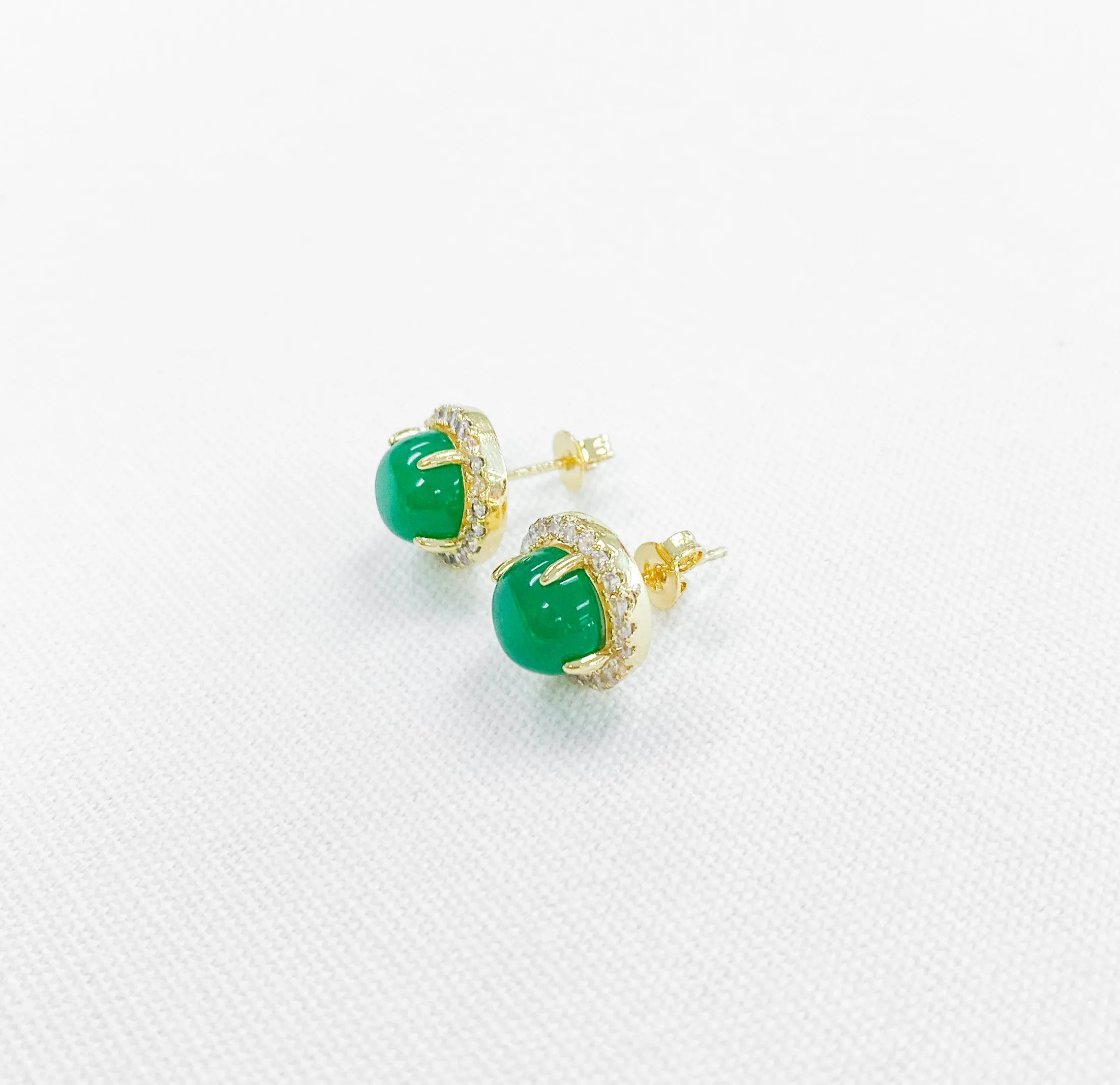Jade & Gold Halo Stud Earring
