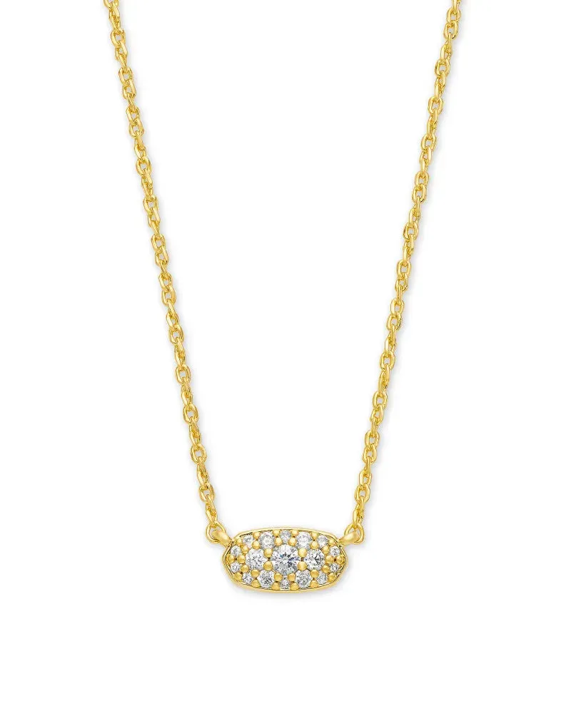 Kendra Scott Grayson Crystal Pendant Necklace in Gold Metal White Crystal