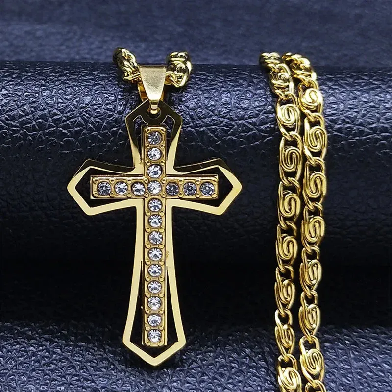 Knot Cross Pendant Necklace for Men Women Stainless Steel Gold Color Male Female Necklaces