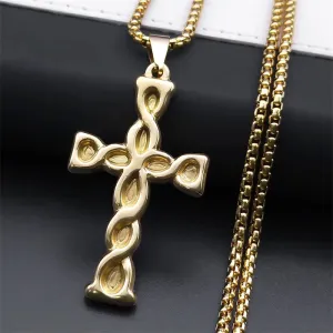 Knot Cross Pendant Necklace for Men Women Stainless Steel Gold Color Male Female Necklaces