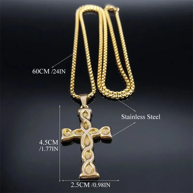 Knot Cross Pendant Necklace for Men Women Stainless Steel Gold Color Male Female Necklaces