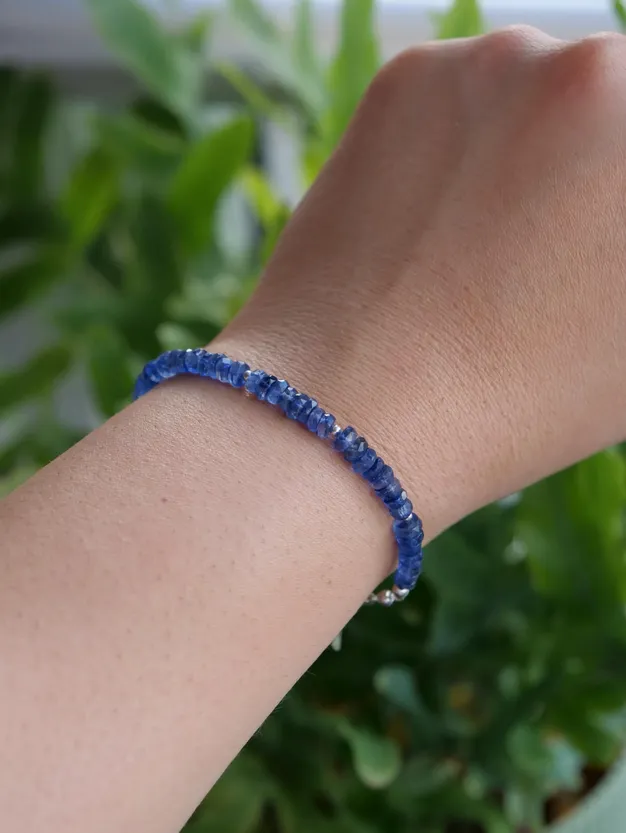 Kyanite 4 - 5mm Beaded Natural Gemstone Sterling Silver/14ct Gold Filled Bracelet, Genuine Top Grade Gift Jewelry, Women Fashion Jewellery