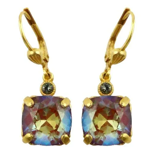 La Vie Parisienne Earrings Gold Swarovski Crystal Dangle Popesco 6581G Blue Ruby