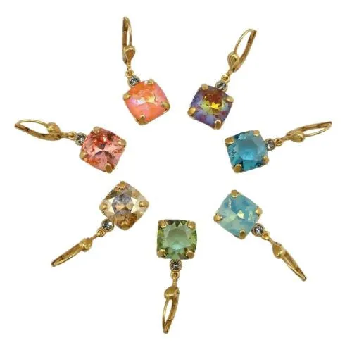 La Vie Parisienne Earrings Gold Swarovski Crystal Dangle Popesco 6581G Blue Ruby