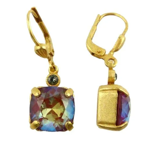 La Vie Parisienne Earrings Gold Swarovski Crystal Dangle Popesco 6581G Blue Ruby