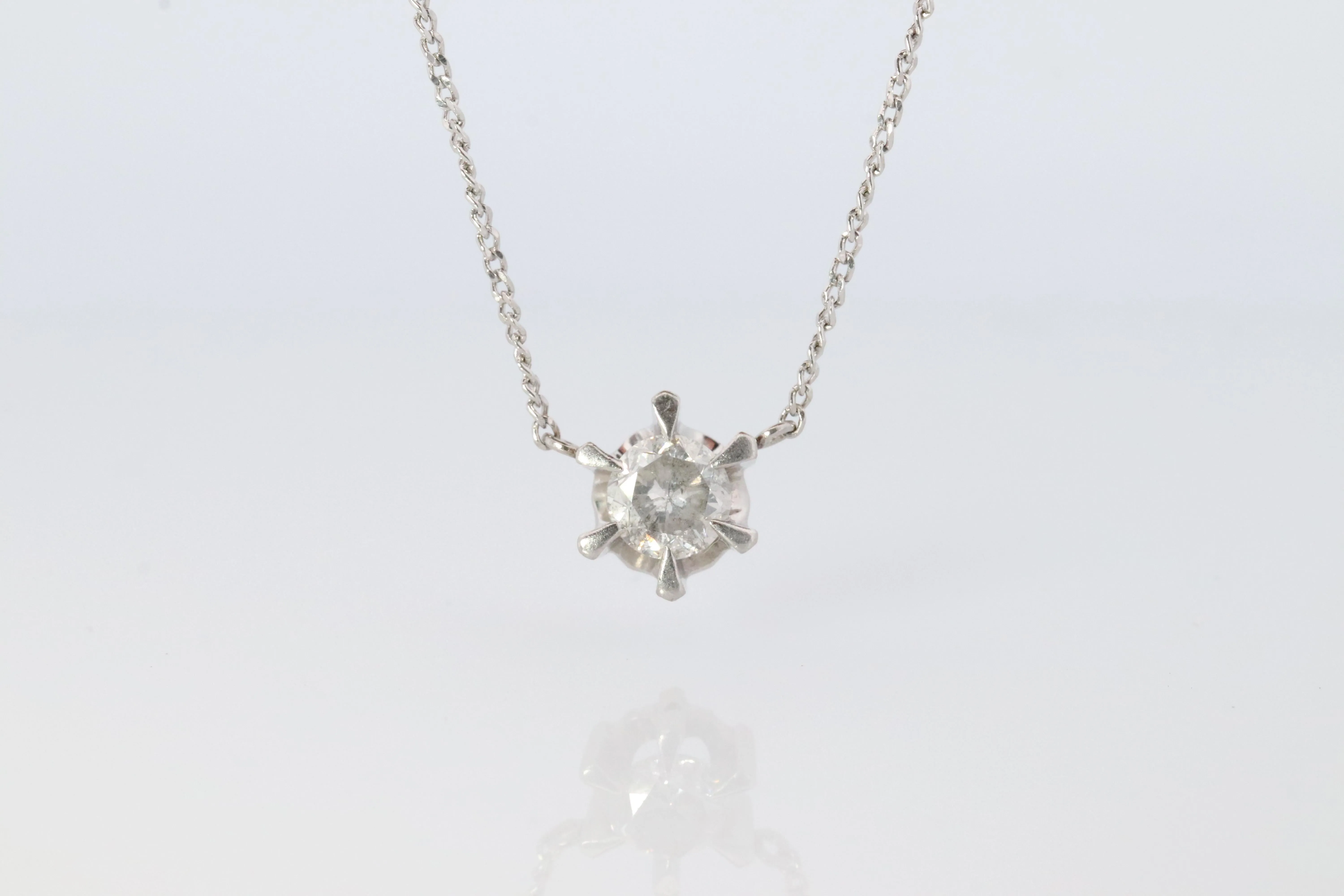Large Diamond solitaire pendant. Platinum Pt900 Belcher Claw 0.6CT Necklace
