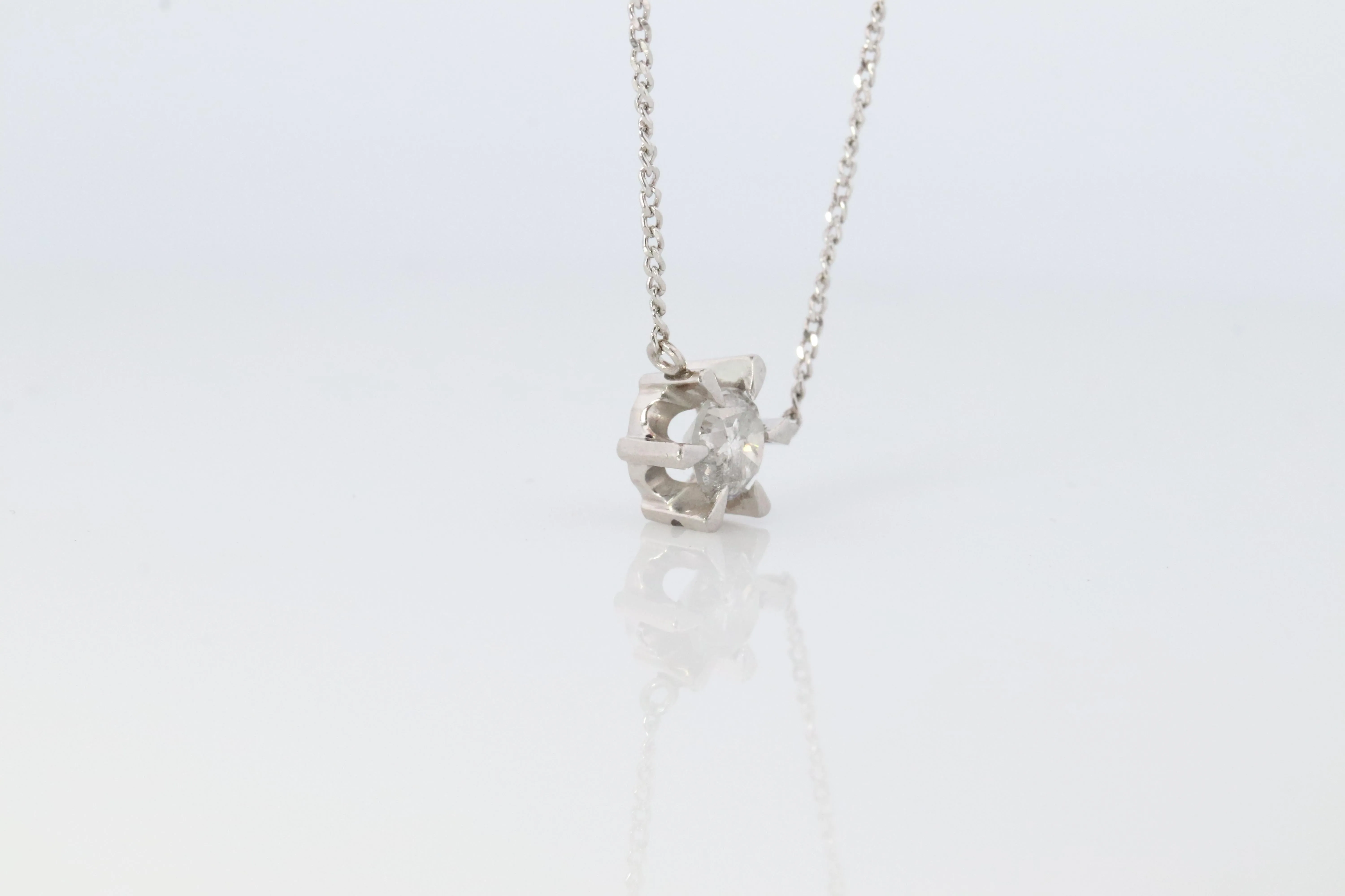 Large Diamond solitaire pendant. Platinum Pt900 Belcher Claw 0.6CT Necklace