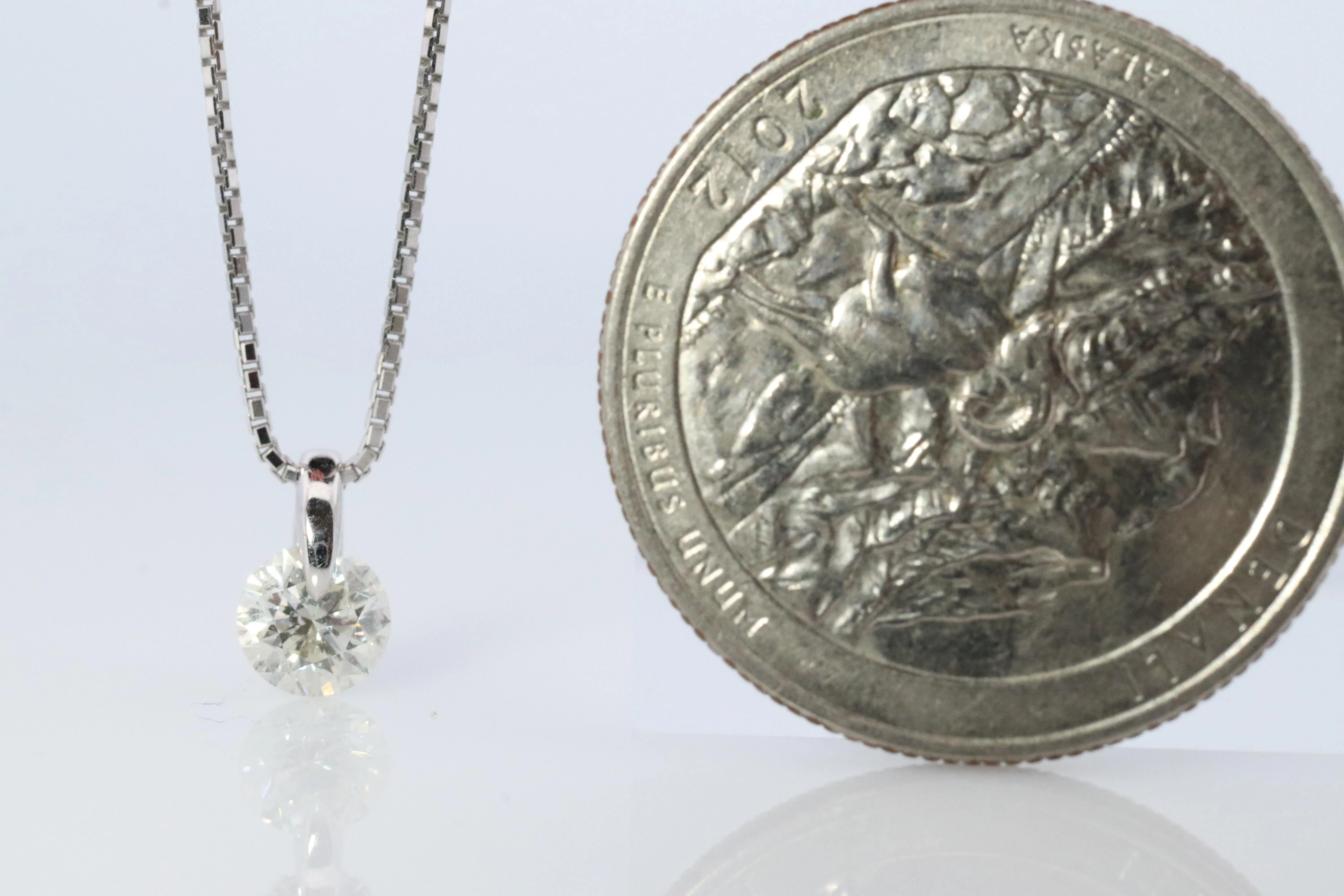Large Diamond solitaire pendant. Platinum Pt900 Round diamond 0.59CT Necklace