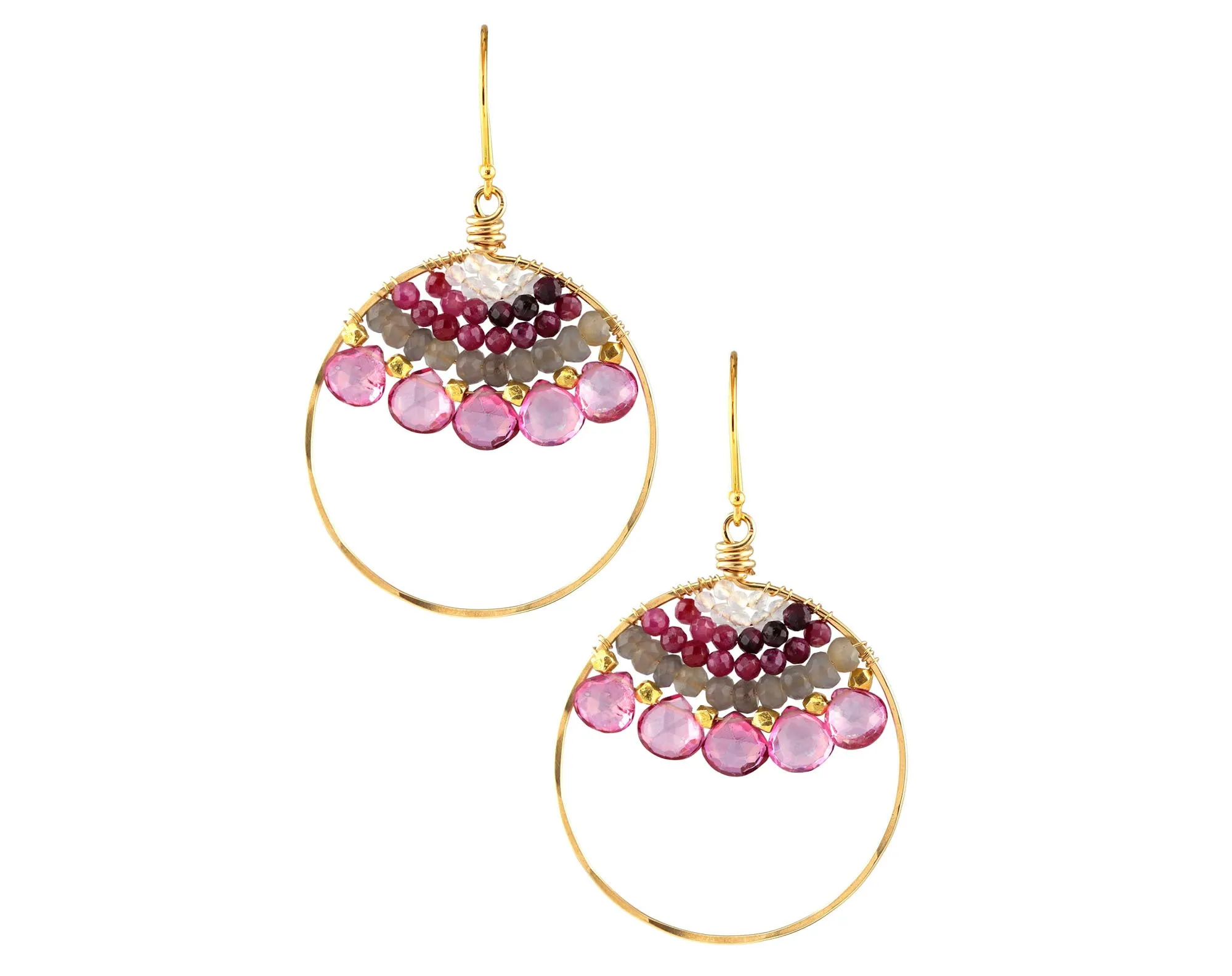 Large Gold Pink Topaz Hoops