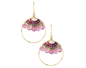 Large Gold Pink Topaz Hoops
