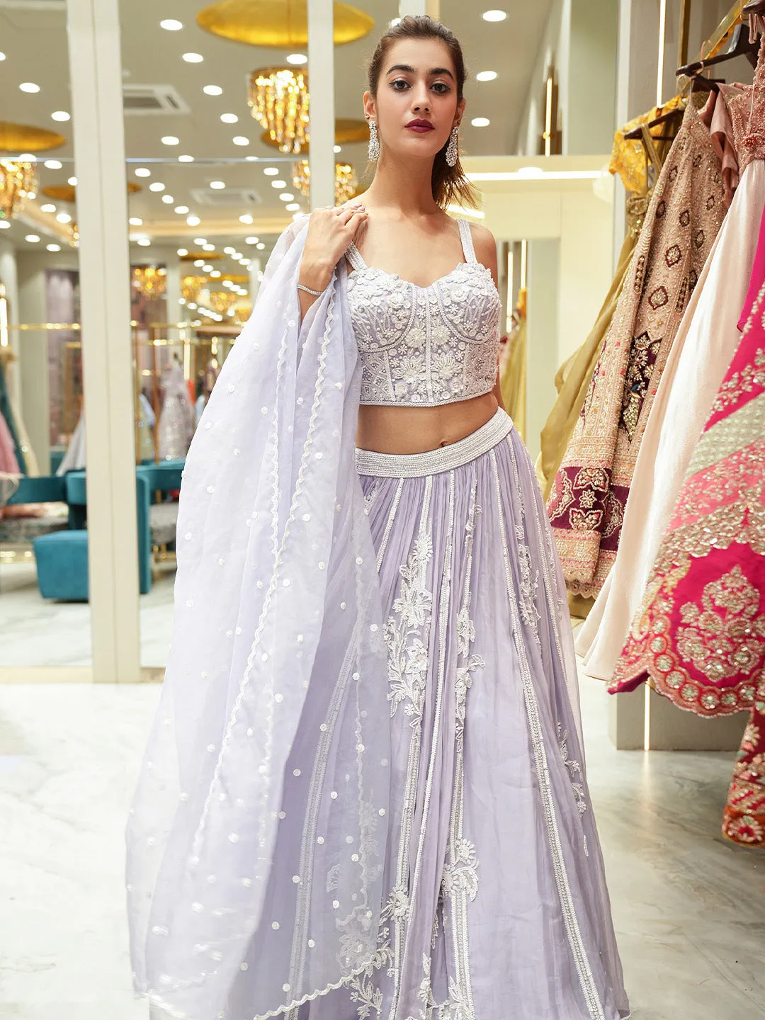 Lavender Floral Whispers Lehenga Set