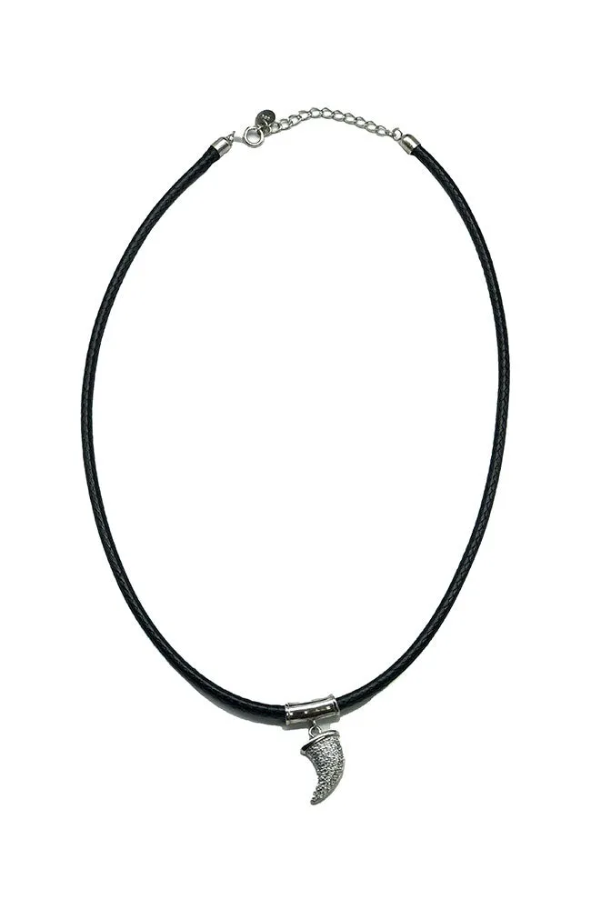Leatherette Choker Silver Horn