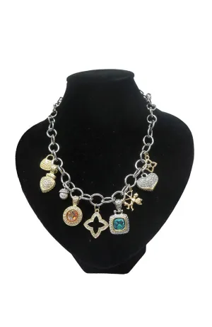 Lg Link Chain 9 Charm Necklace Silver