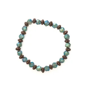 Light Blue Faceted Glass Beads & Bronze Bracelet