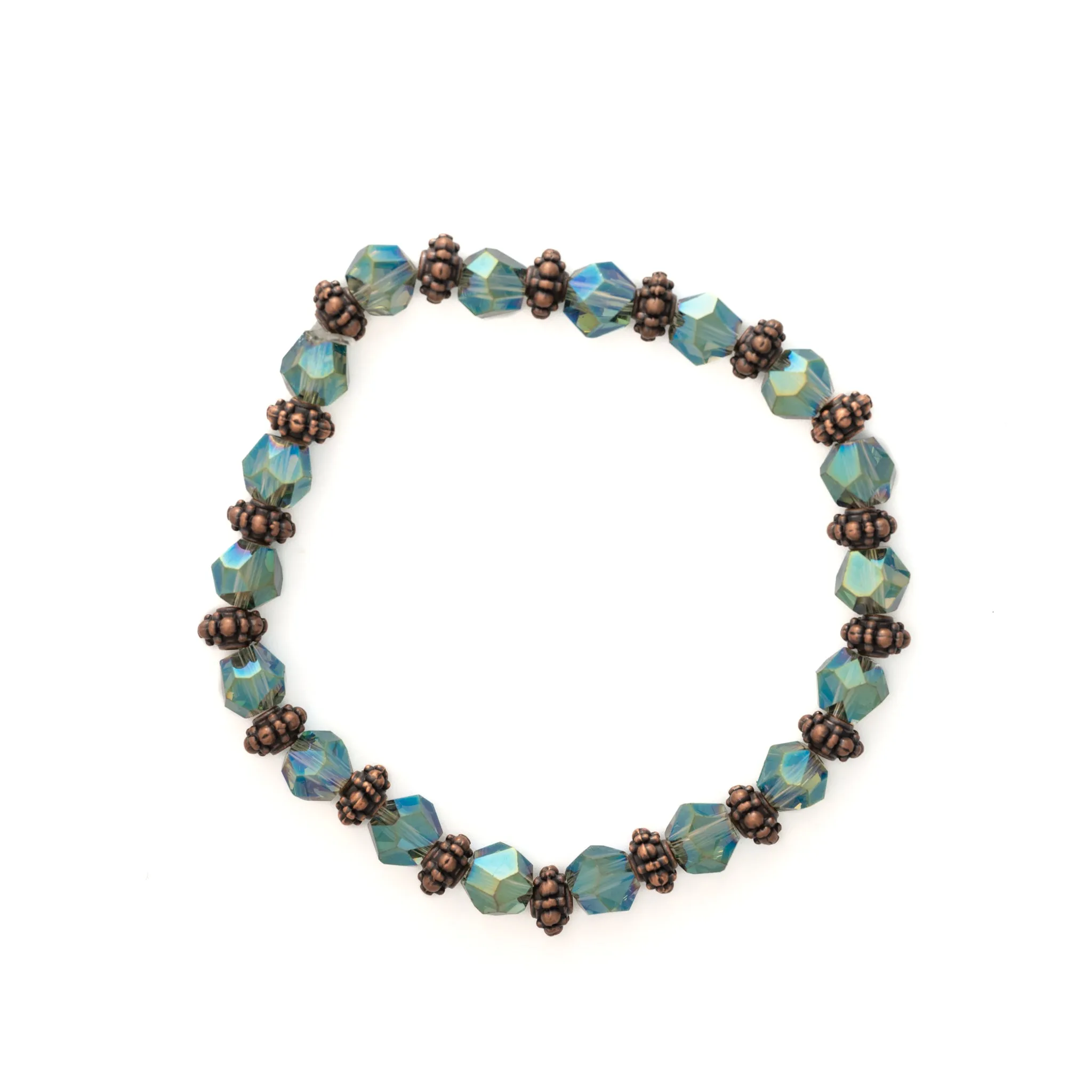 Light Blue Faceted Glass Beads & Bronze Bracelet