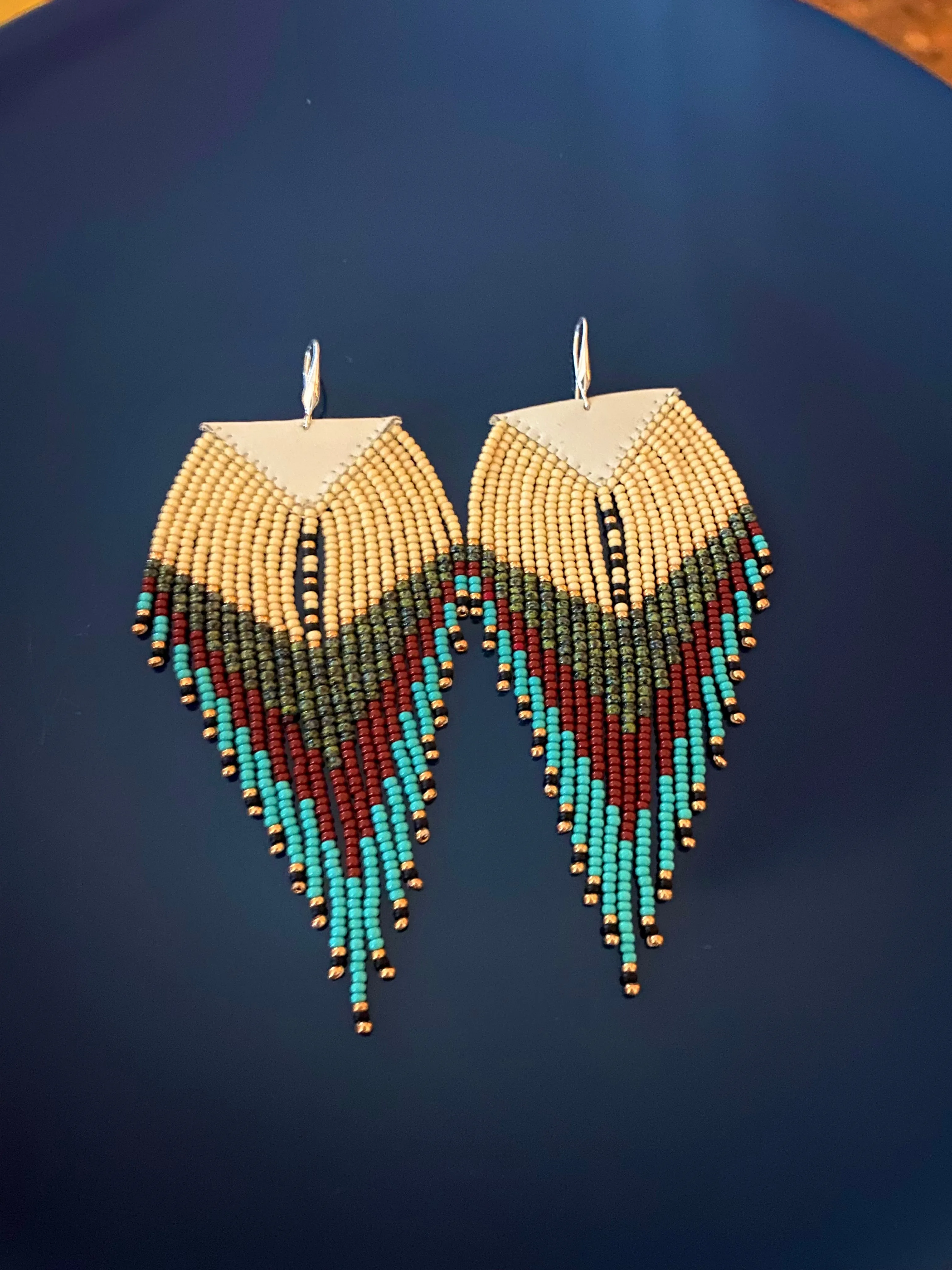 Long Earthy Seed Bead Fringe Chandelier Earrings for Women in Boho Hippie style