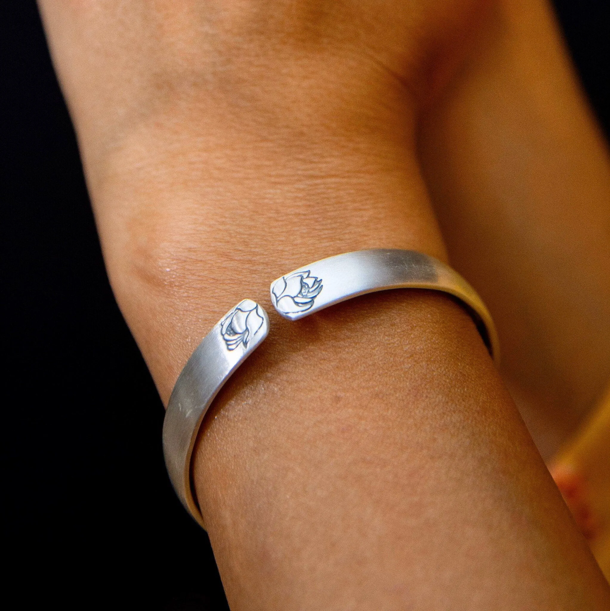 Lotus bracelet, silver cuff bracelet, lotus statement bracelet, engraved lotus cuff, lotus bangle, solid silver bangle, fine silver bracelet
