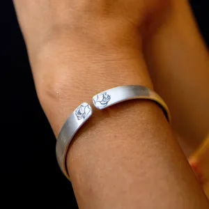 Lotus bracelet, silver cuff bracelet, lotus statement bracelet, engraved lotus cuff, lotus bangle, solid silver bangle, fine silver bracelet