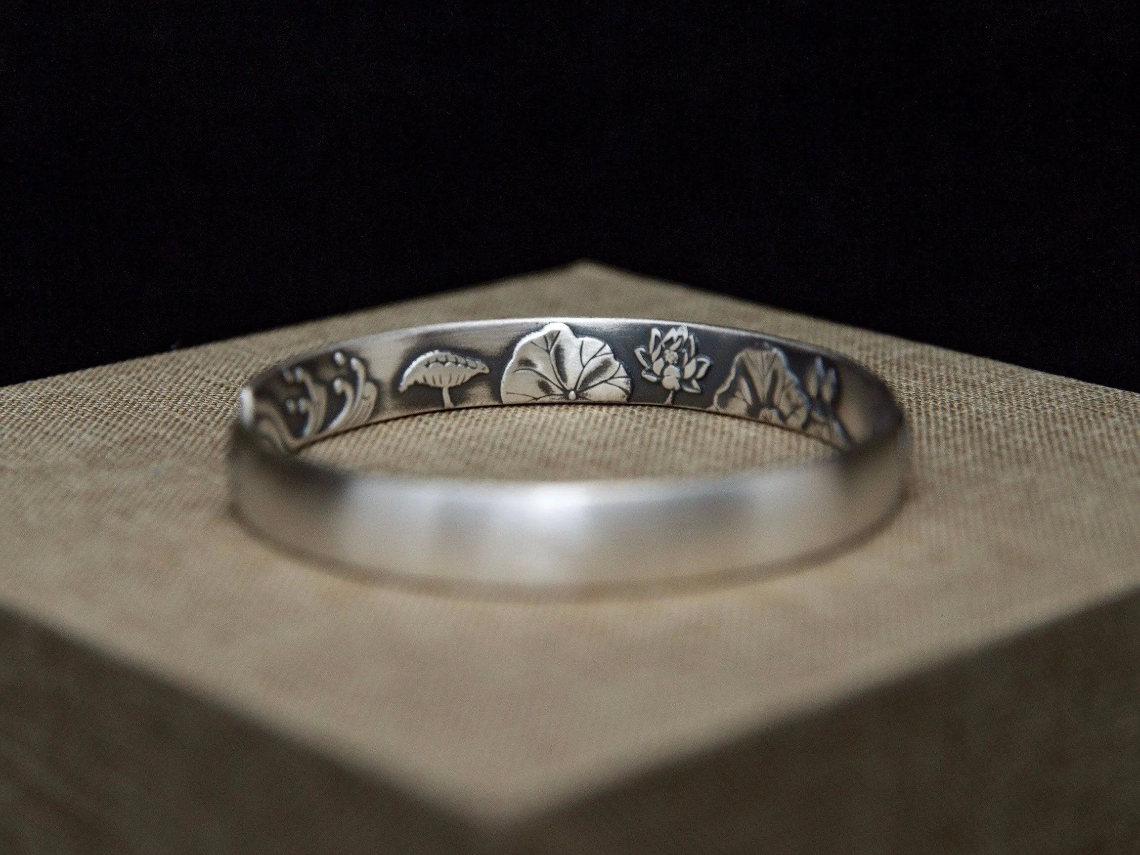 Lotus bracelet, silver cuff bracelet, lotus statement bracelet, engraved lotus cuff, lotus bangle, solid silver bangle, fine silver bracelet