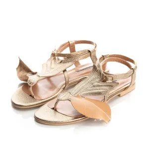 Love poem golden leather flat sandals