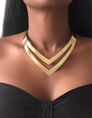 MAAT Minimalist Gold Double V-Shaped Necklace