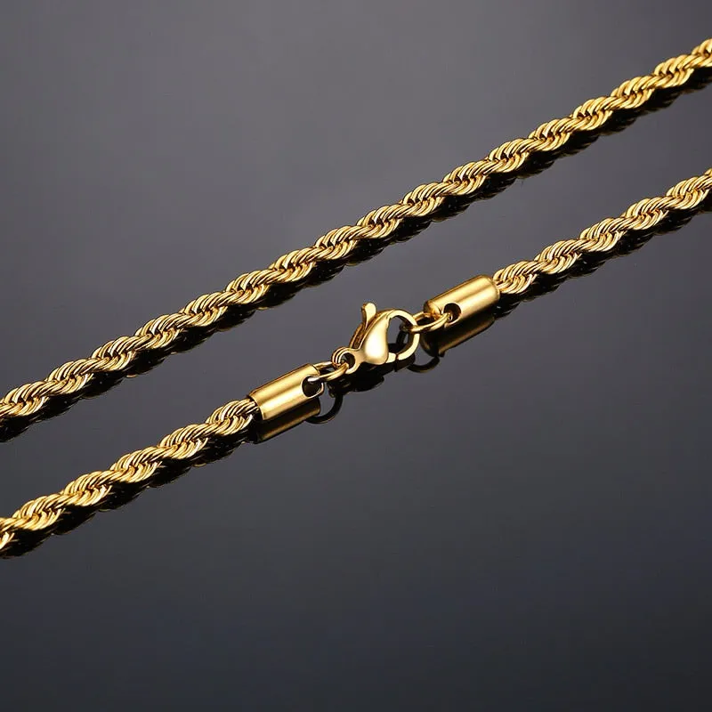 Men Ropes Long Necklace Stainless Steel Minimalist Twist Rope Chain Necklace