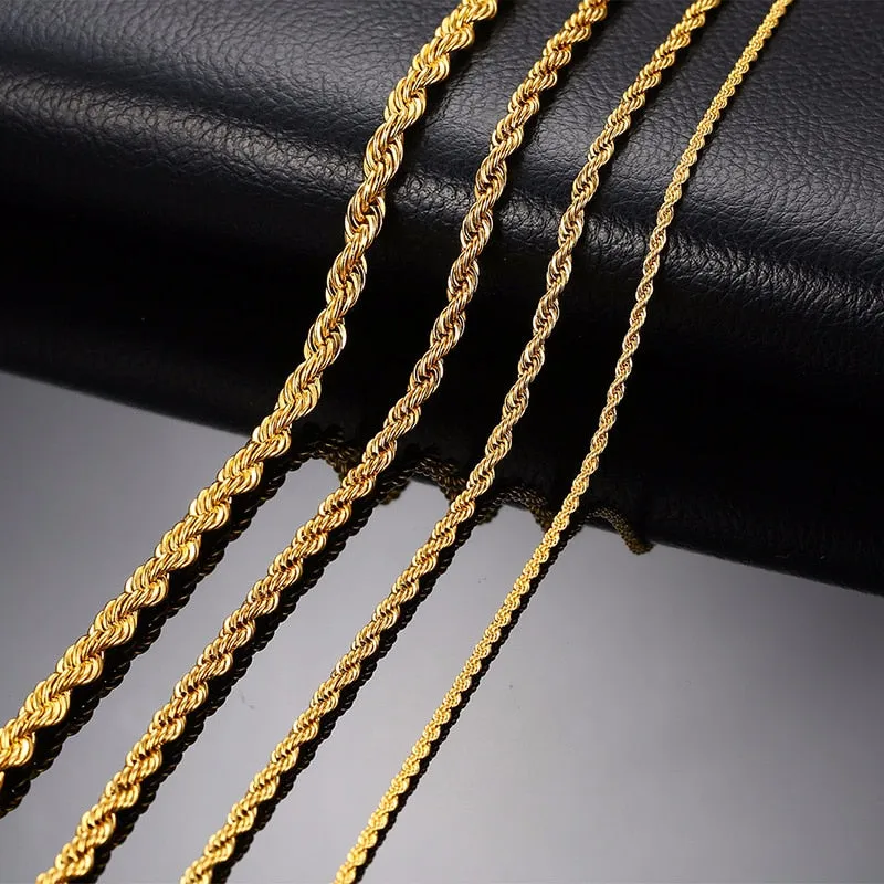 Men Ropes Long Necklace Stainless Steel Minimalist Twist Rope Chain Necklace