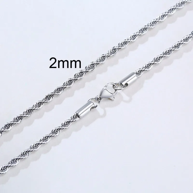 Men Ropes Long Necklace Stainless Steel Minimalist Twist Rope Chain Necklace