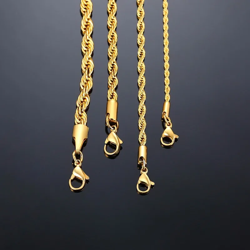 Men Ropes Long Necklace Stainless Steel Minimalist Twist Rope Chain Necklace
