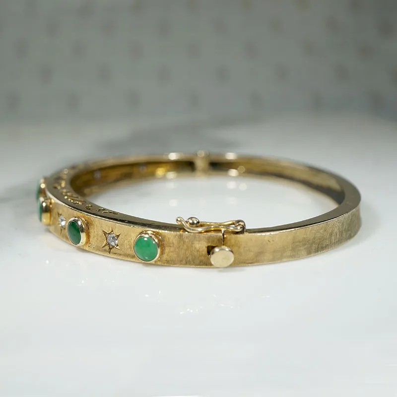 Mid-Century Jade & Diamond-Set Gold Bangle