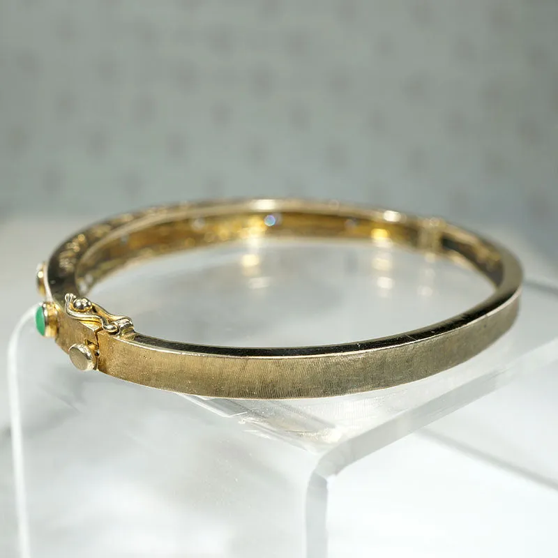 Mid-Century Jade & Diamond-Set Gold Bangle