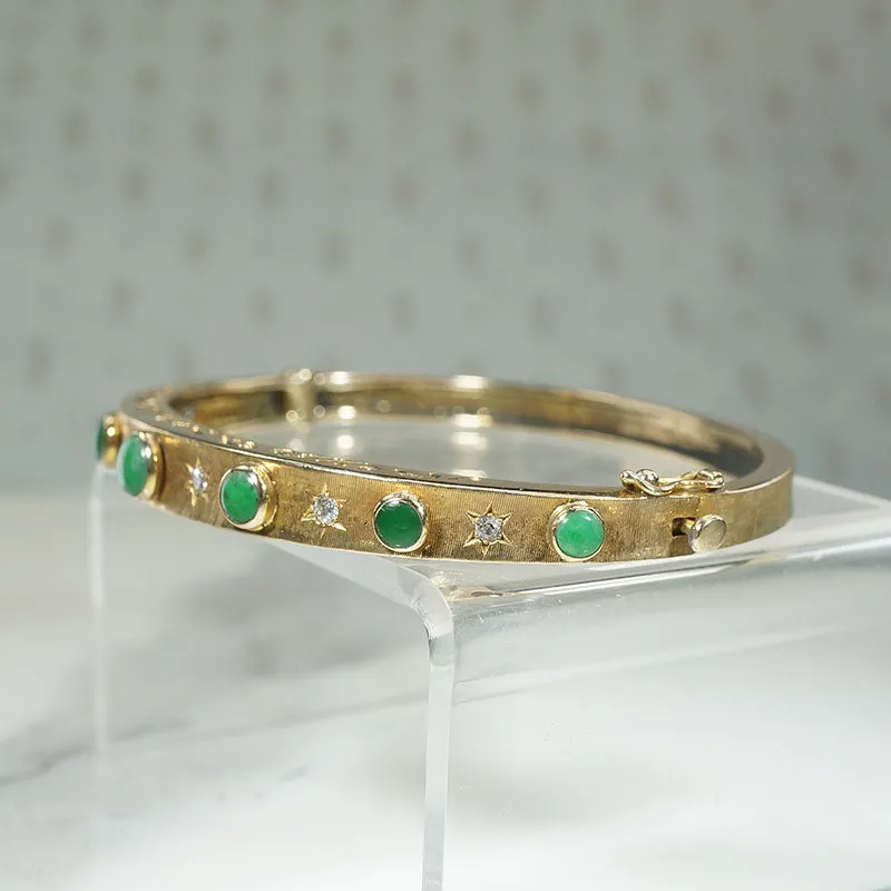 Mid-Century Jade & Diamond-Set Gold Bangle