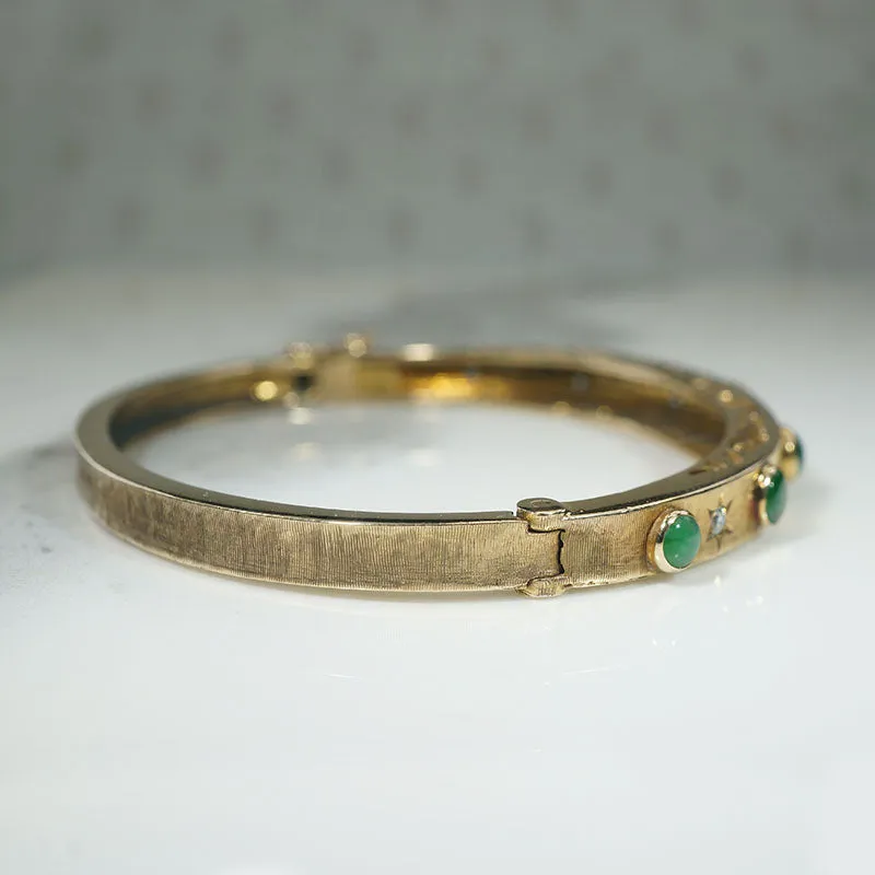 Mid-Century Jade & Diamond-Set Gold Bangle