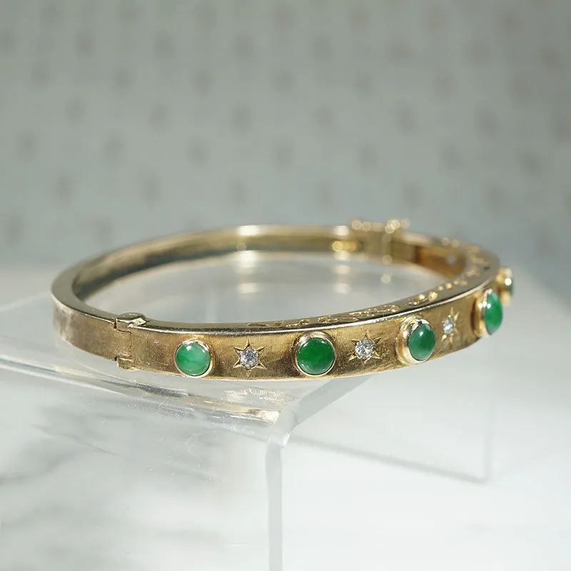 Mid-Century Jade & Diamond-Set Gold Bangle