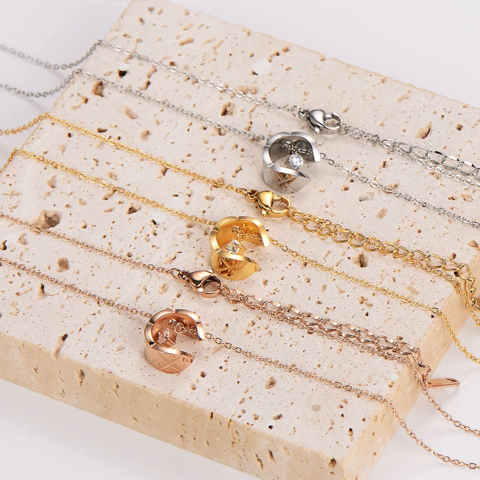 Minimalist Checkered Stainless Steel Electroplating Necklaces