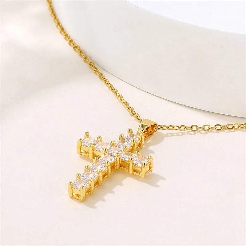 Minimalist Cross Geometric Stainless Steel Electroplating Necklaces