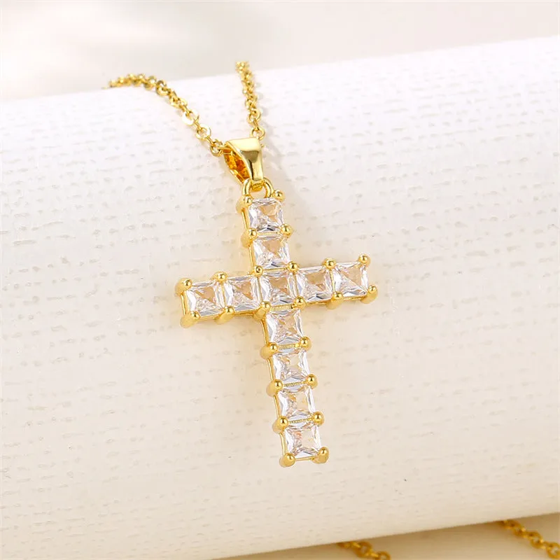 Minimalist Cross Geometric Stainless Steel Electroplating Necklaces