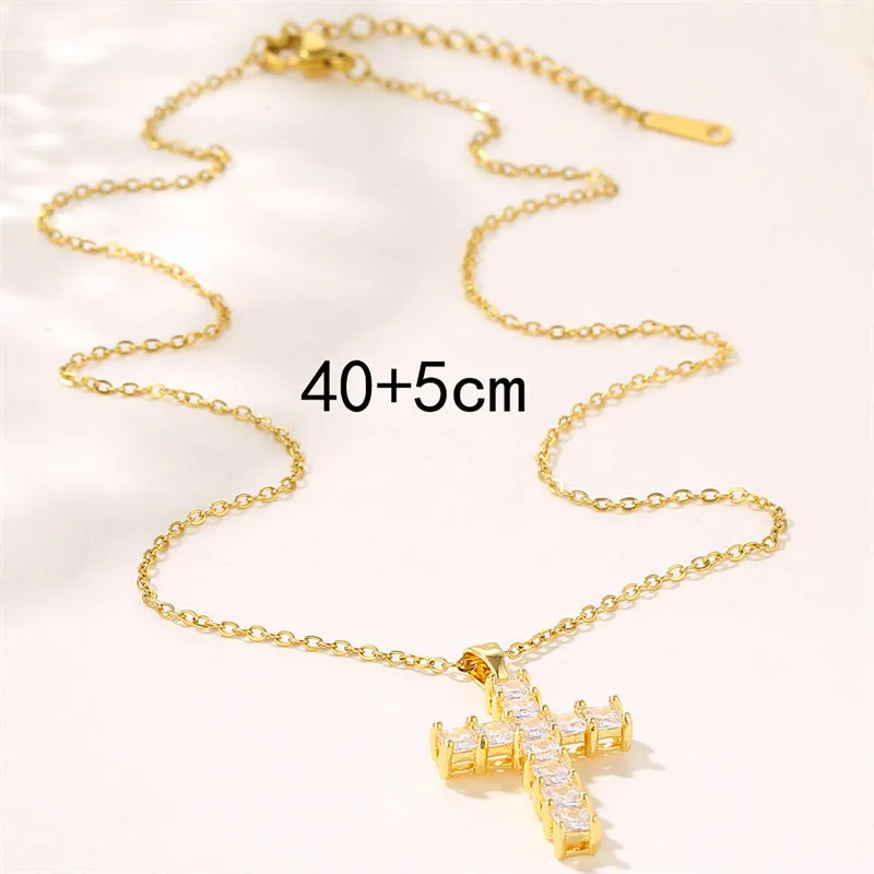 Minimalist Cross Geometric Stainless Steel Electroplating Necklaces