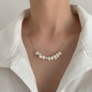 Minimalist Gold Plated / Silver Natural Pearl Choker Necklace