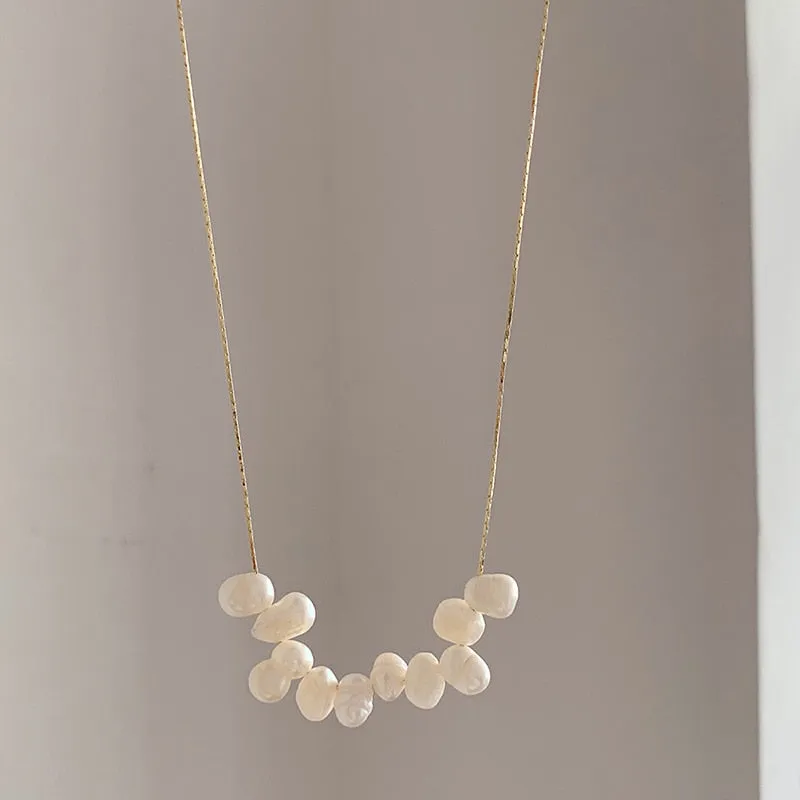 Minimalist Gold Plated / Silver Natural Pearl Choker Necklace