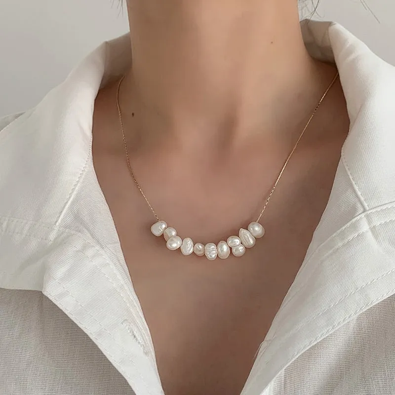 Minimalist Gold Plated / Silver Natural Pearl Choker Necklace