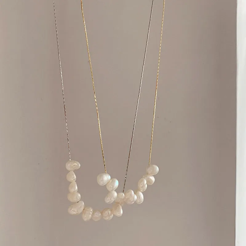 Minimalist Gold Plated / Silver Natural Pearl Choker Necklace