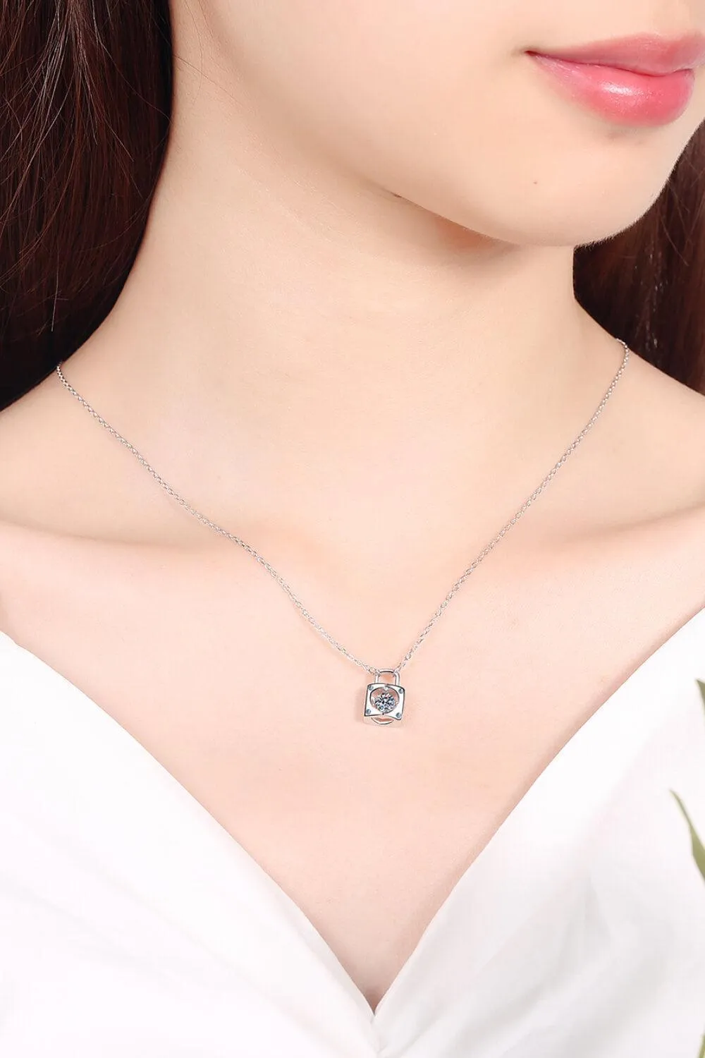 Minimalist Moissanite Lock Pendant Necklace