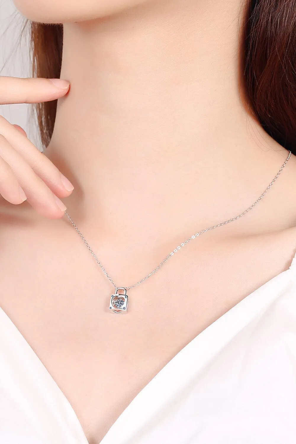 Minimalist Moissanite Lock Pendant Necklace