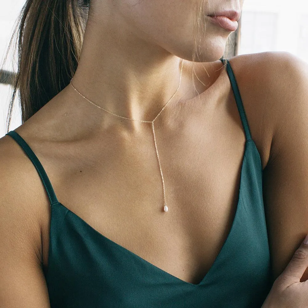 Minimalist Pearl Drop Layer Y-Necklace