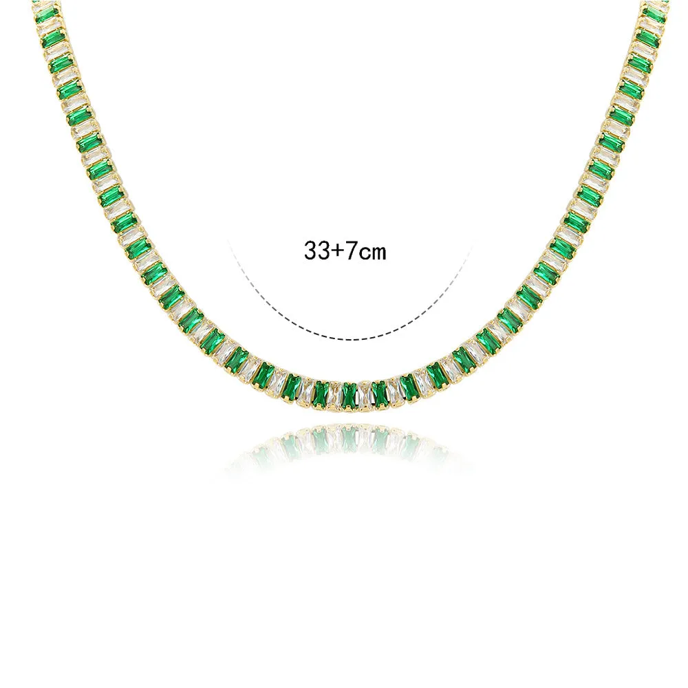 Minimalist Quadrilateral Geometric Zircon Diamond Inlay Necklaces