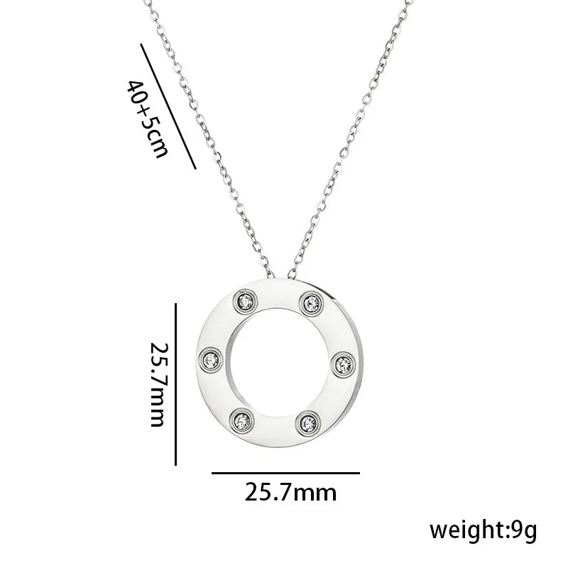 Minimalist Round Geometric Titanium Steel 18K Gold Plated Necklaces