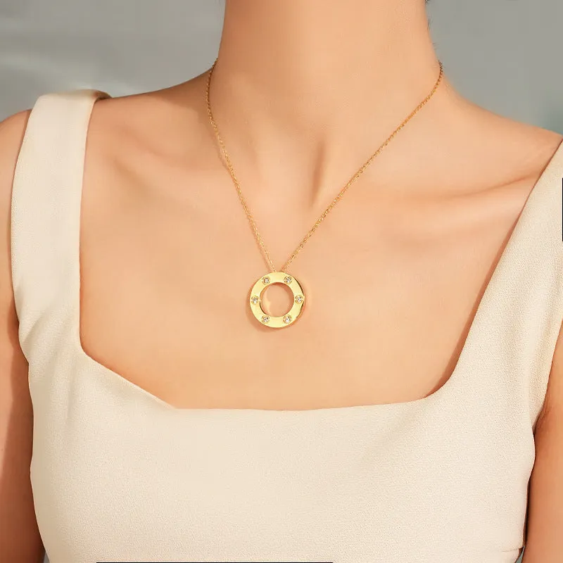 Minimalist Round Geometric Titanium Steel 18K Gold Plated Necklaces