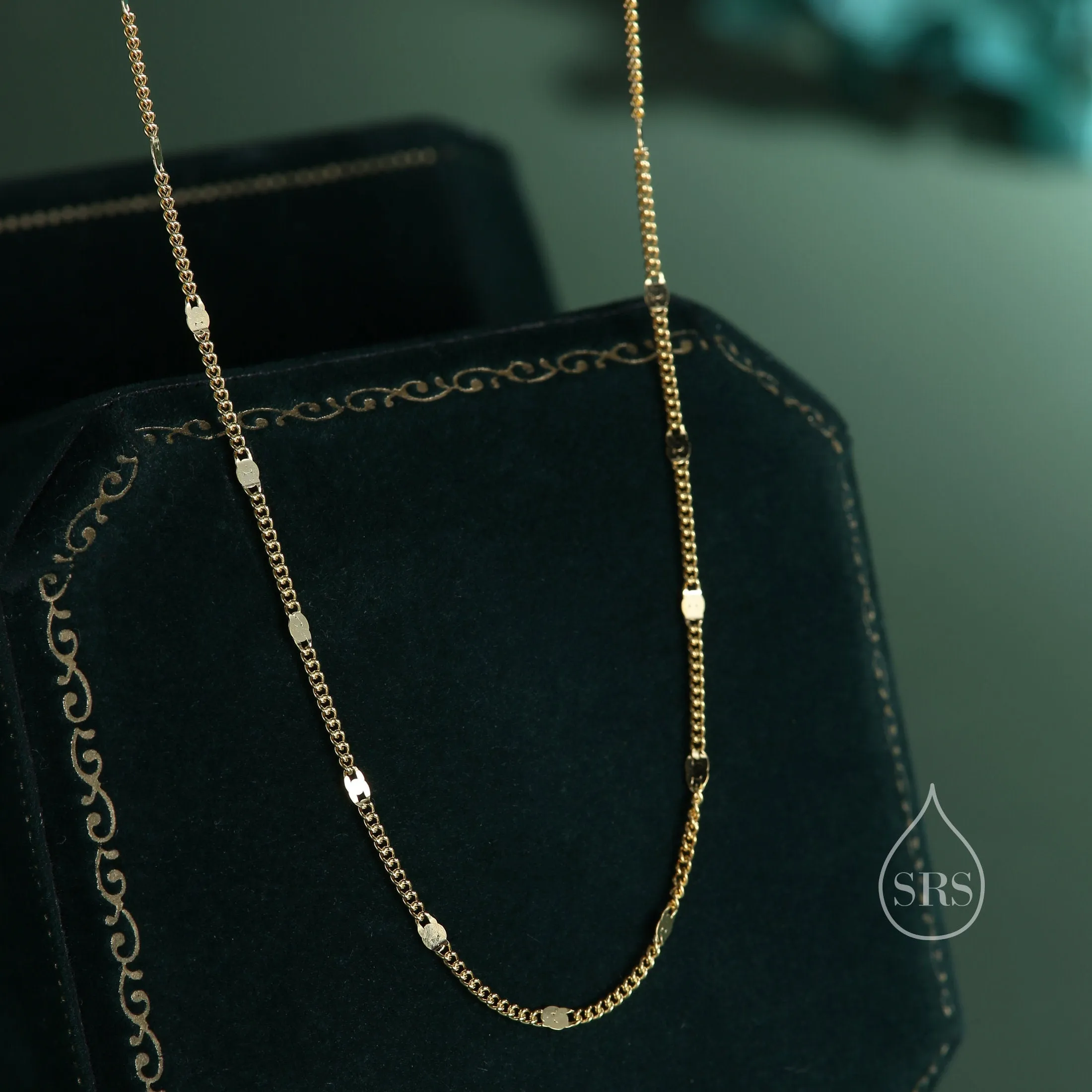 Minimalist Sparkle Disk Chain Choker Necklace in Sterling Silver, Available in Two Lengths, Silver or Gold, Skinny Necklace