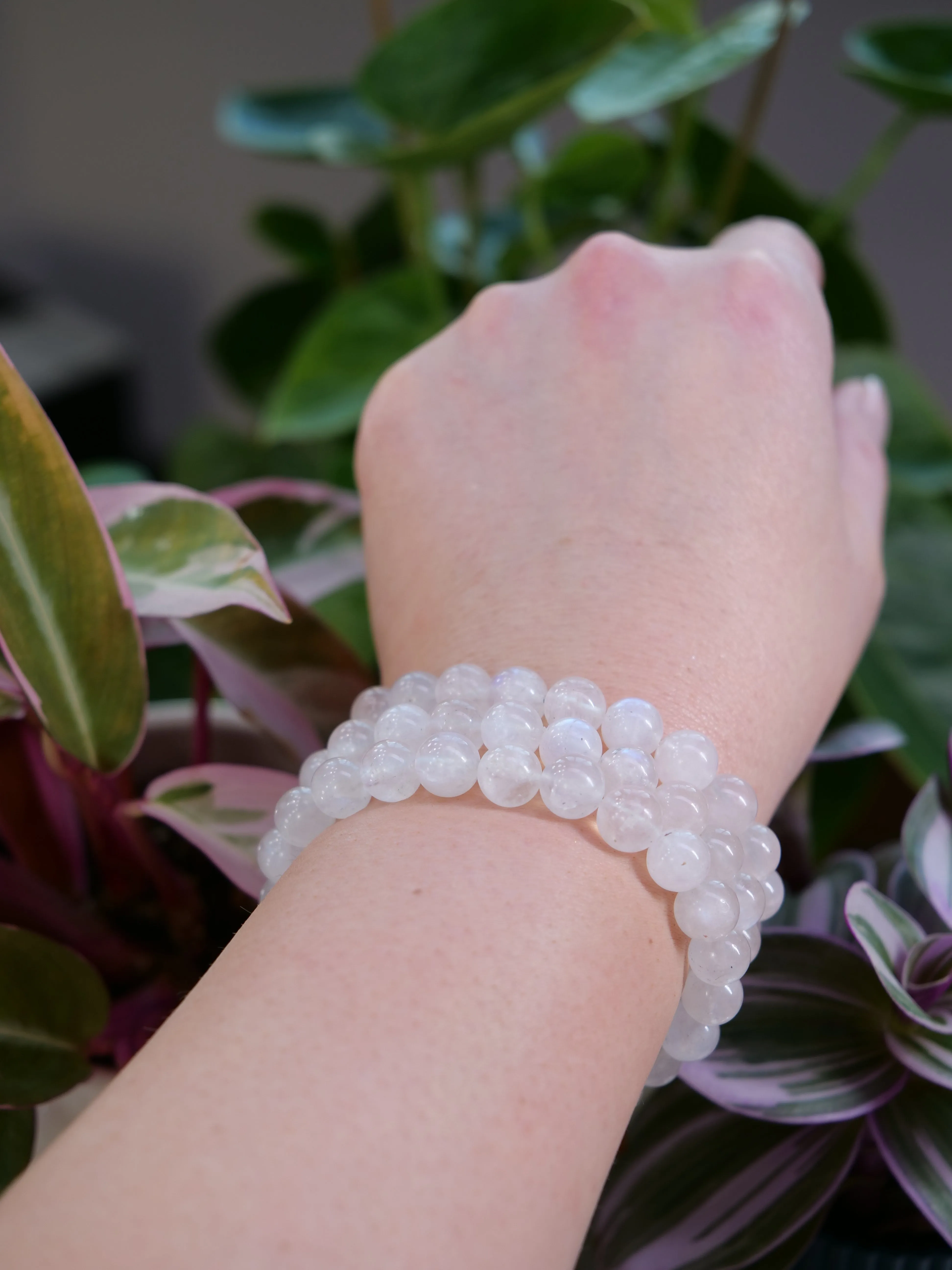 Moonstone 8mm Beaded Natural Gemstone Elastic Bracelet, Genuine Top Grade Gift Jewelry, Men Women Fashion Crystal Energy Jewellery